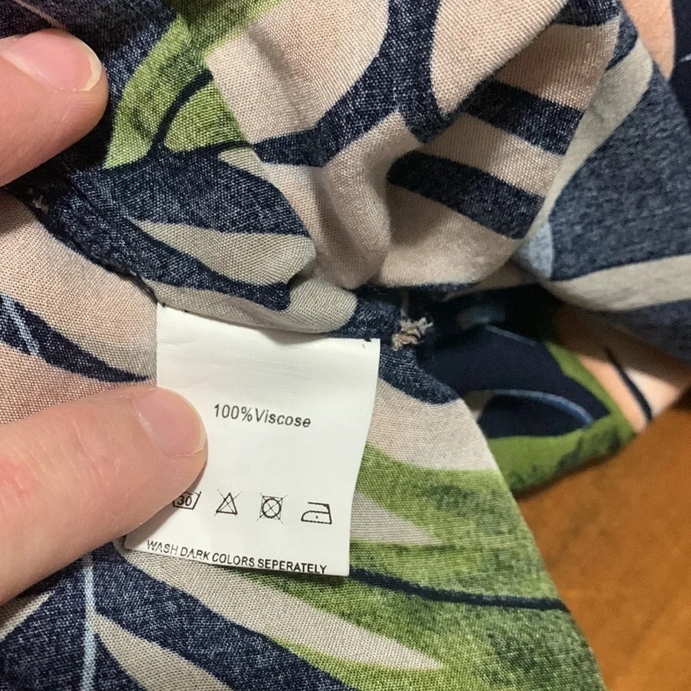 100% viscose navy with peach Monstera leaves maxi dress size small - Picture 9 of 9